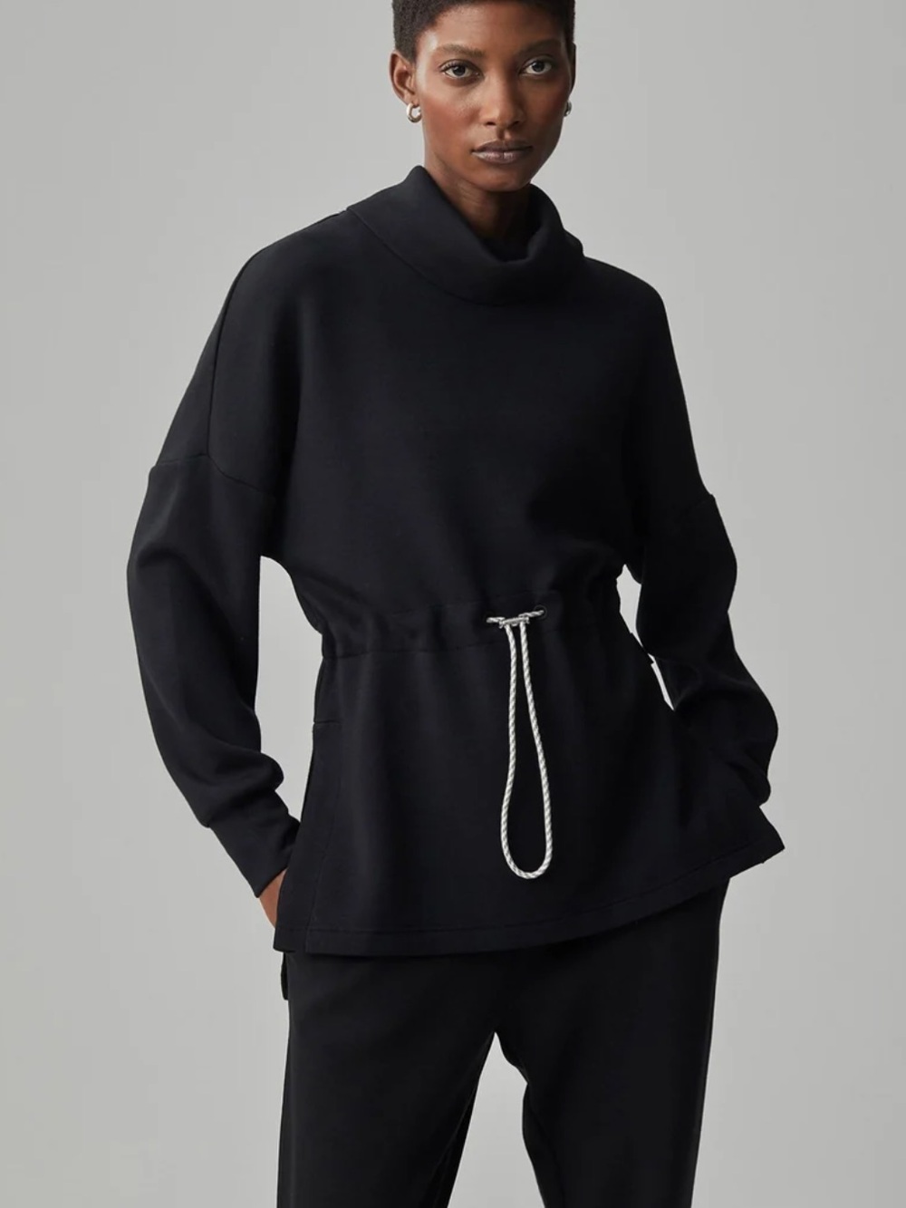 Varley Black Funnel Neck Drawstring Sweatshirt